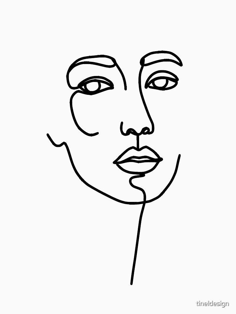 The Muse Minimalist One Line Art Woman Portrait Noir by tineldesign