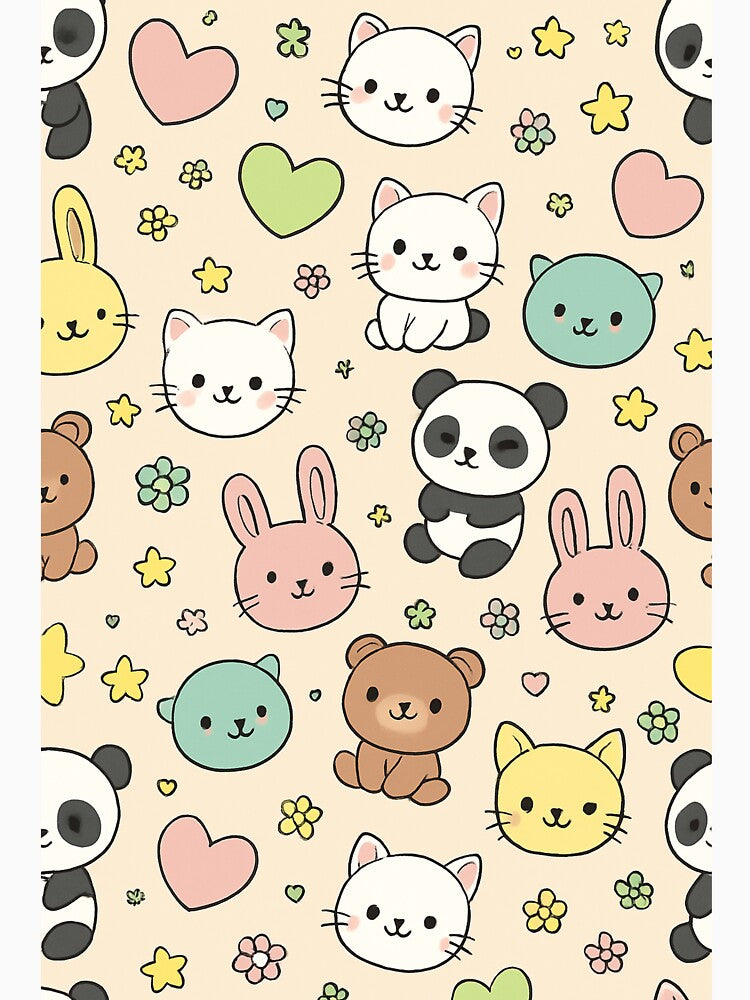 Cute Kawaii Animals Pattern – Pastel Cartoon Design by ethnicdigital Unisex , , , Long Sleeve Tee