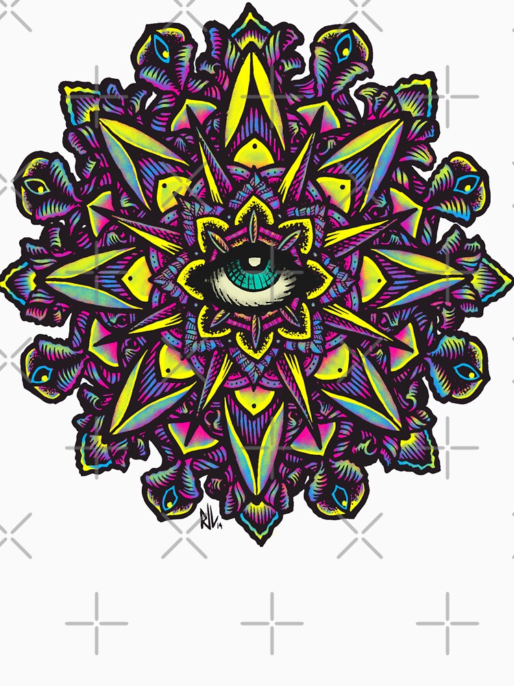 Dharma Wheel Neon Mandala Eye by Roberto Jaras Lira
