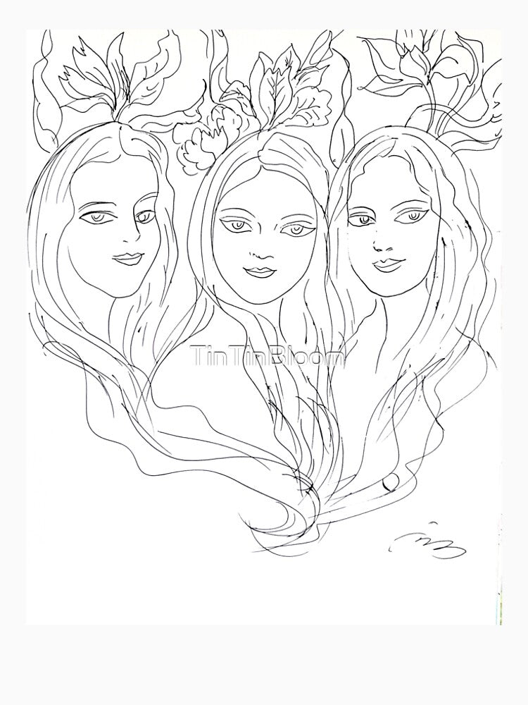 Floral Women Line Art Portrait Illustration by TinTinBloom