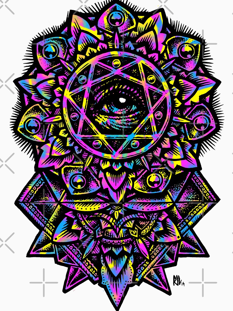 Eye of God Flower Mandala Neon by Roberto Jaras Lira