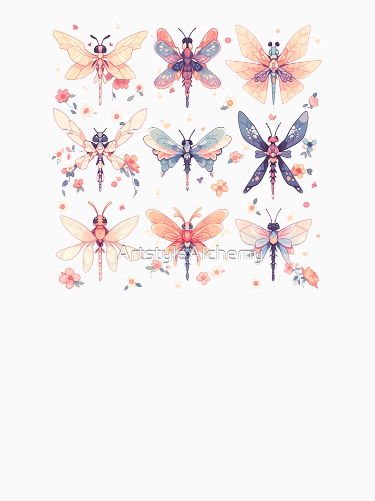 Cartoon Dragonflies - Cute Adorable Insect Aesthetic Flower Pattern by ArtstyleAlchemy Unisex , , , Long Sleeve Tee