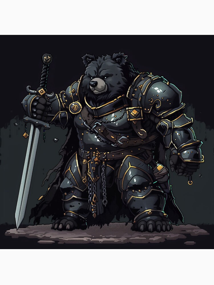 Bear Knight Pixel Art by Kaos-Bit Unisex , , , Long Sleeve Tee