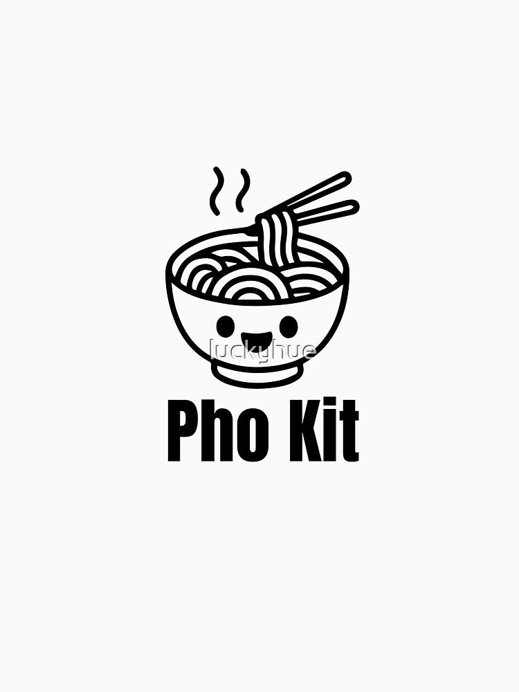 Black Cute Pho Noodle Bowl Kawaii Vietnamese Soup Design by luckyhue Unisex , , , Long Sleeve Tee