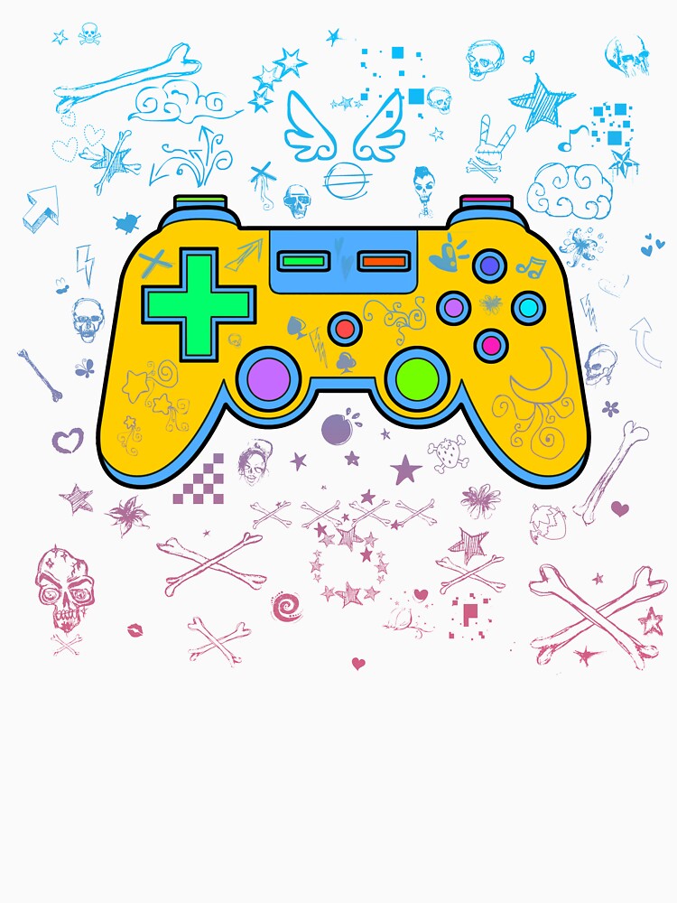 colorful gamepad and sketches doodles drawings graphic artwork by hayrpictures Unisex , , , Long Sleeve Tee