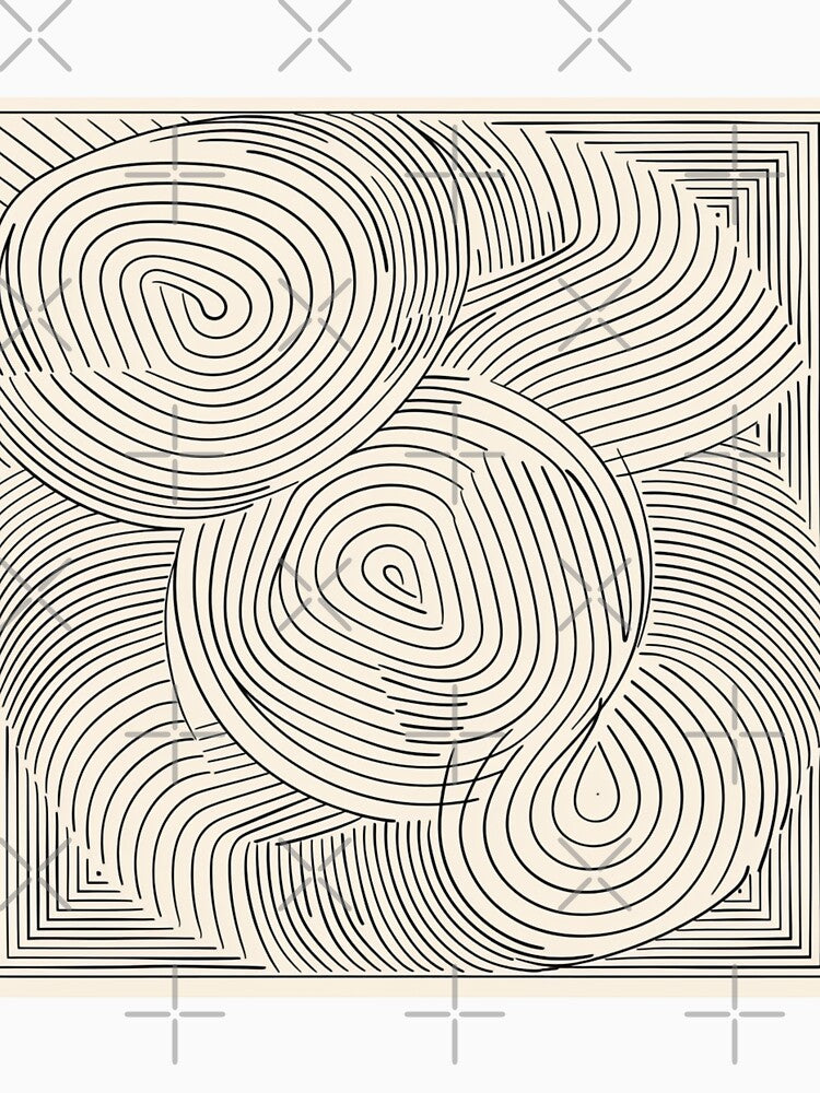 Mid Century Style Line Art Modern 70s Monochrome Waves Pattern by GrinGalore