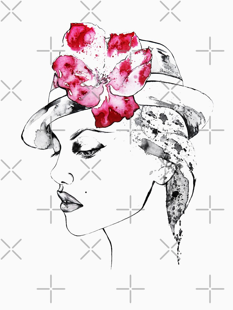 Stylish, Floral Minimalist Fashion Feminine Line Art Drawing by 4wordsmovement
