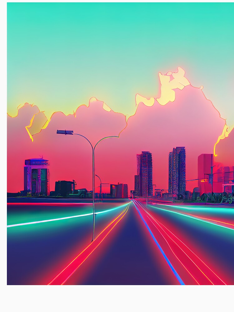 Long Beach Neon Vaporwave by ComicsFactory Unisex , , , Long Sleeve Tee