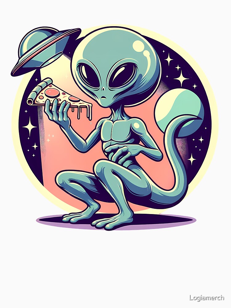 Funny Alien Pizza Lover, UFO by Logiamerch Unisex , , , Long Sleeve Tee
