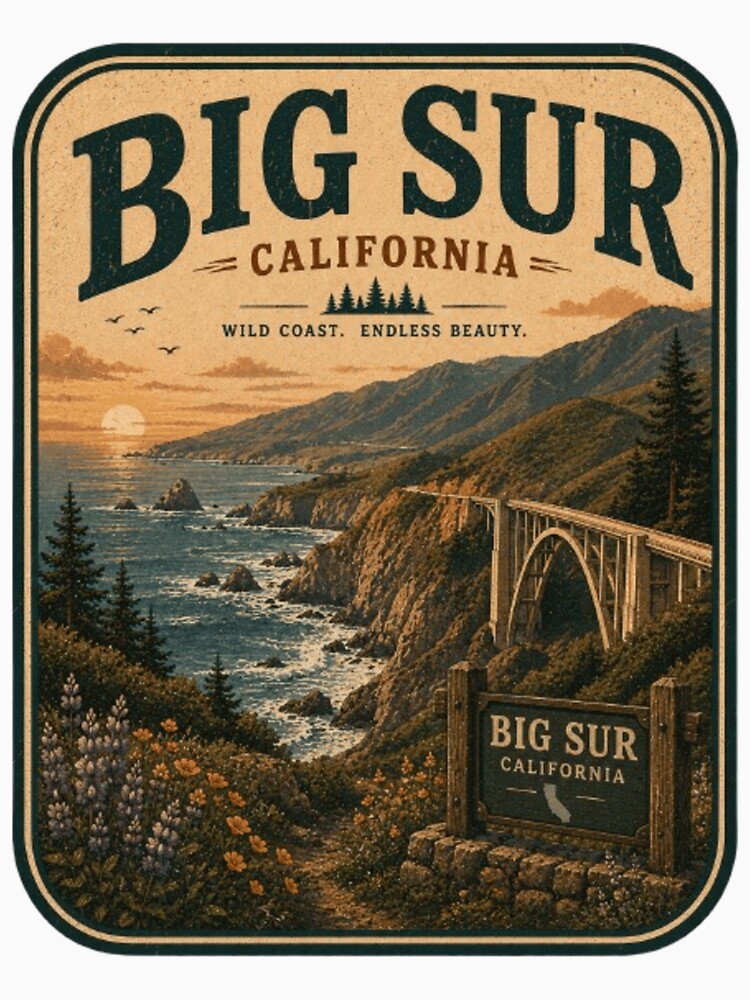 Big Sur California - Shirt, , Long-Sleeve, Sticker by projectbadass Unisex , , , Long Sleeve Tee