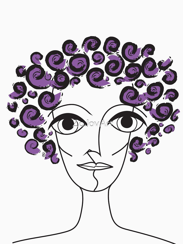 Lineart Portrait  Woman with Purple Curly hair by ZoJovArt