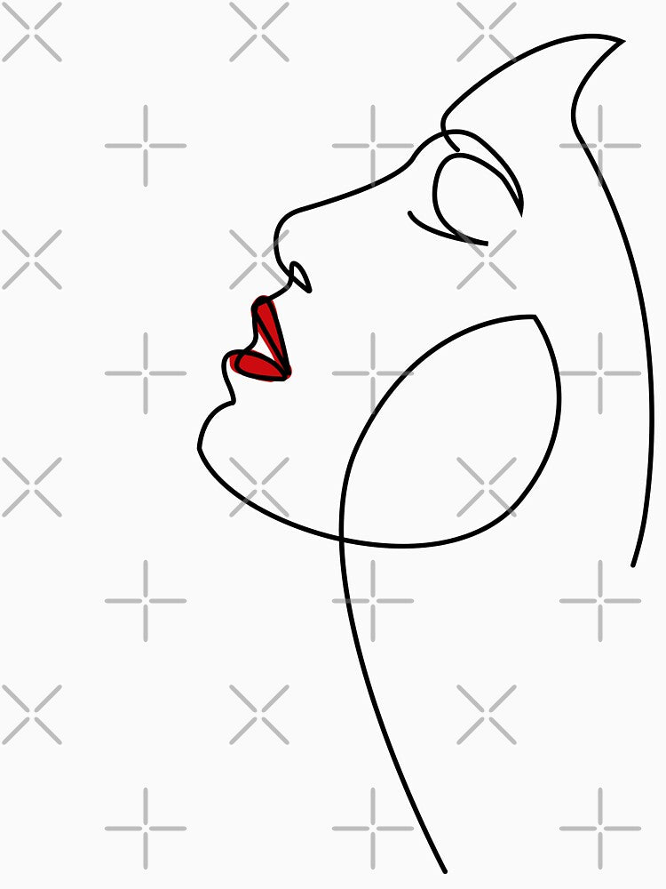 Minimalist Female Face Line Art | Red Lips Aesthetic by MikyVeranda