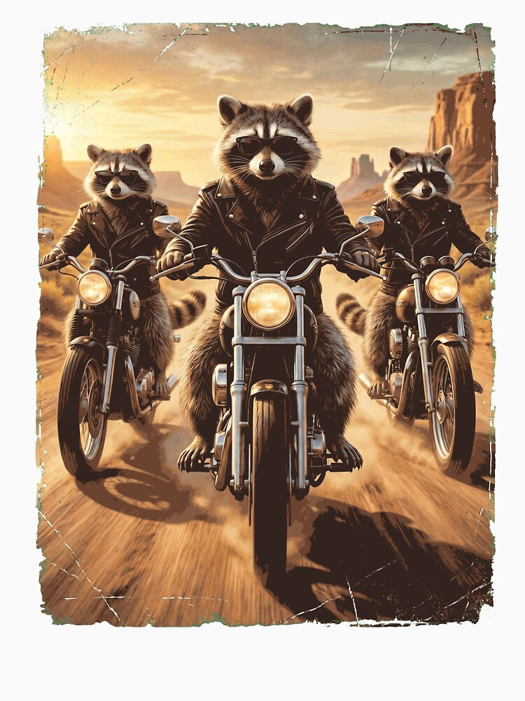 Funny Raccoon Motorcycle Meme Animal Lover by DoodleTortle Unisex , , , Long Sleeve Tee