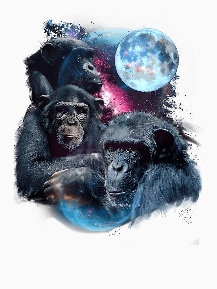 3 Moon Chimpanzee Monkey Chimp Ape Animal Novelty by neyvrvdpez49 Unisex , , , Long Sleeve Tee