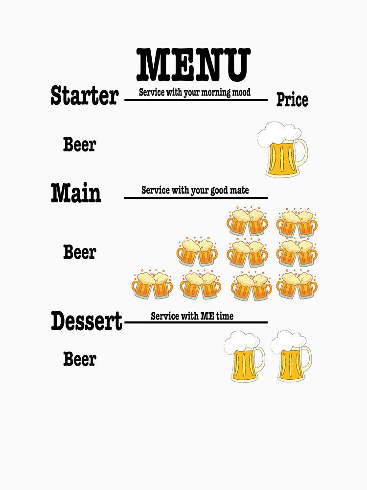 Beer Menu For Beer Lovers Beer Mug Beer Drinker by Dolalii Unisex , , , Long Sleeve Tee