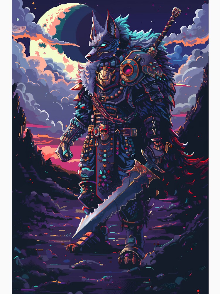 Wolf Knight Pixel Art by Kaos-Bit Unisex , , , Long Sleeve Tee