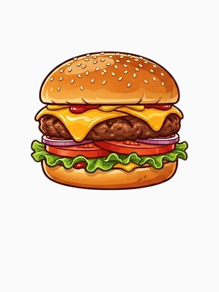 Cute Cartoon Cheeseburger Fast Food Art by SnarkyLab Unisex , , , Long Sleeve Tee