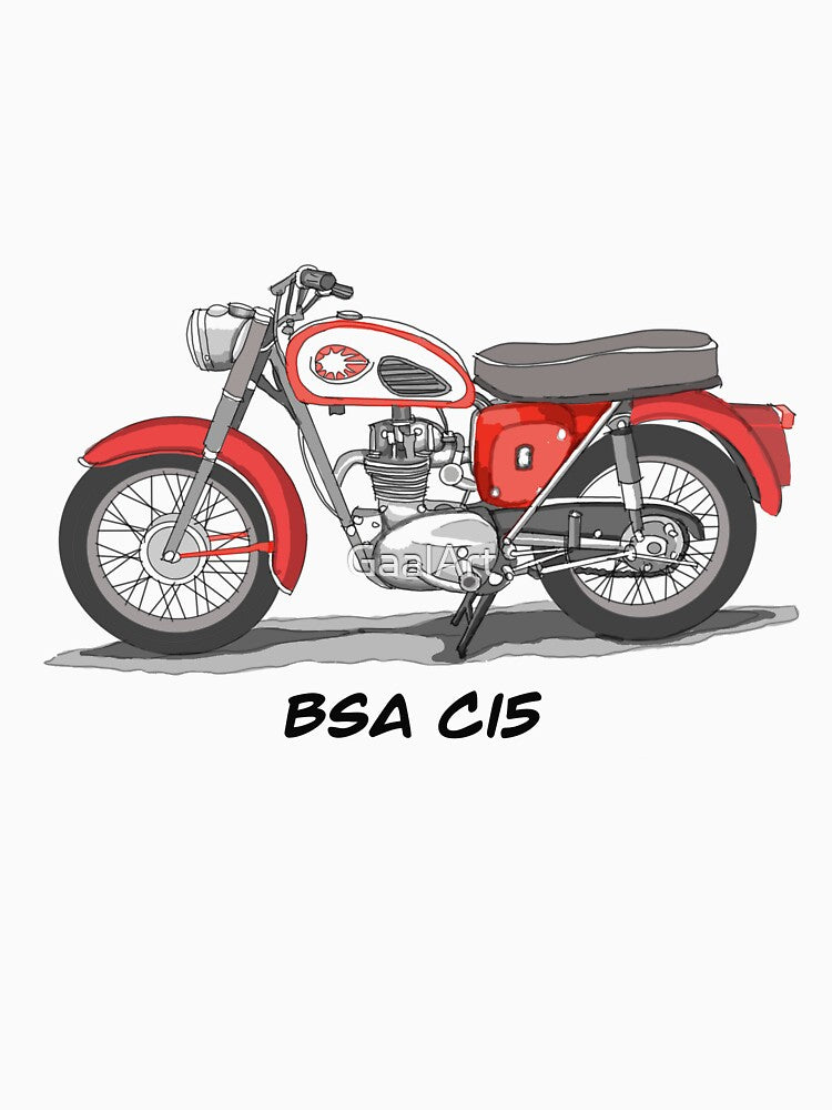 Drawing of Vintage Classic Motorbike BSA C15 by GaalArt Unisex , , , Long Sleeve Tee