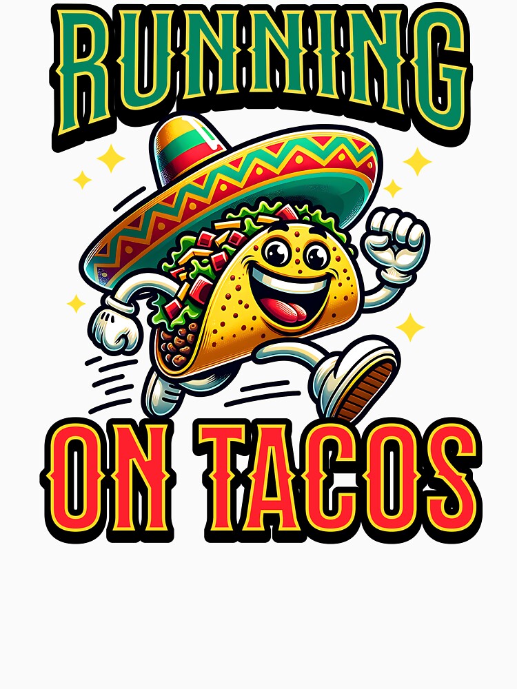 Running On Tacos Cartoon Taco by MaxOutDesign Unisex , , , Long Sleeve Tee