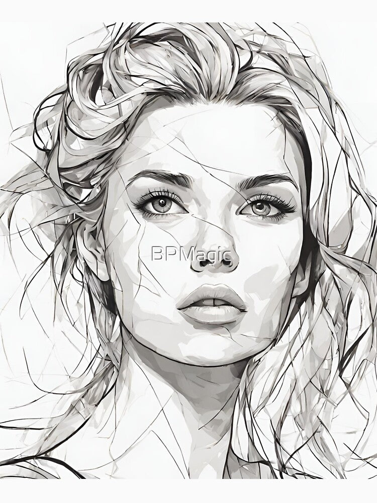 Monochrome Mastery: Abstract Portrait Line Art in Black & White - Thekla by BPMagic
