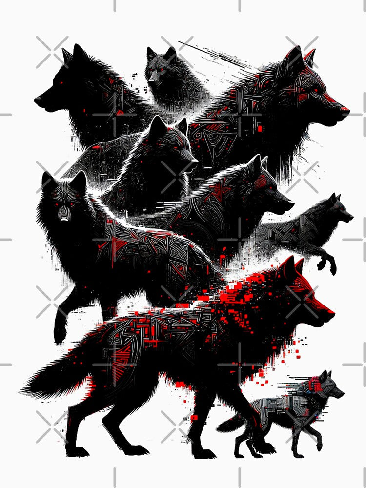 Neo-Tribal Glitch Wolf Pack by TommySpark Unisex , , , Long Sleeve Tee