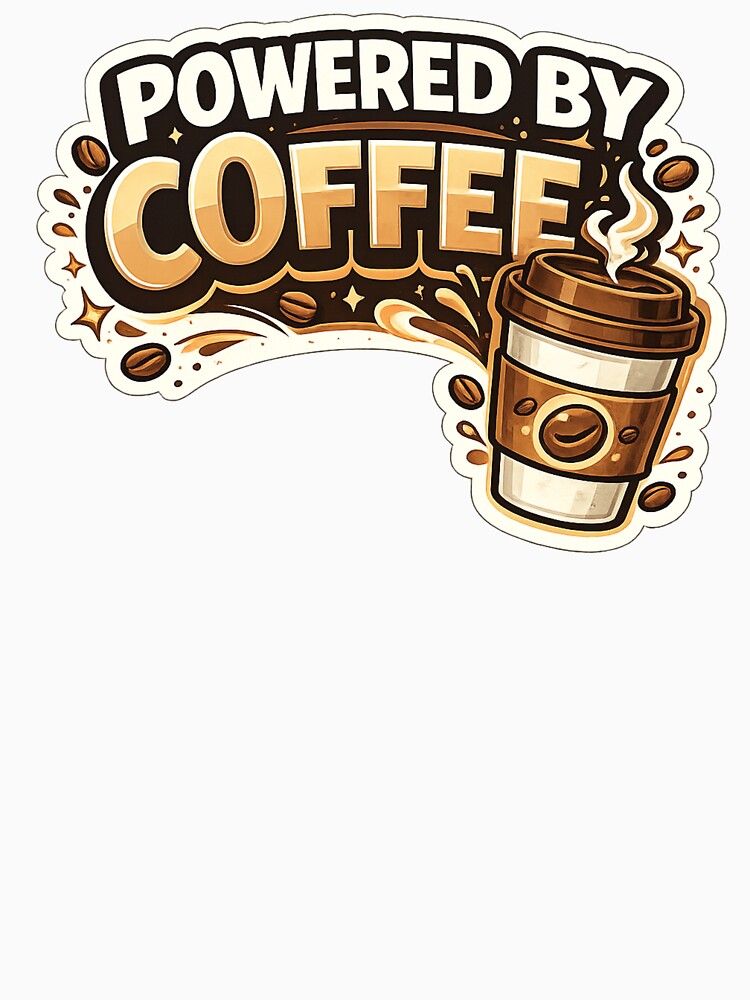 Powered by Coffee Funny Coffee Lover Quote Typography by DivineTrident Unisex , , , Long Sleeve Tee