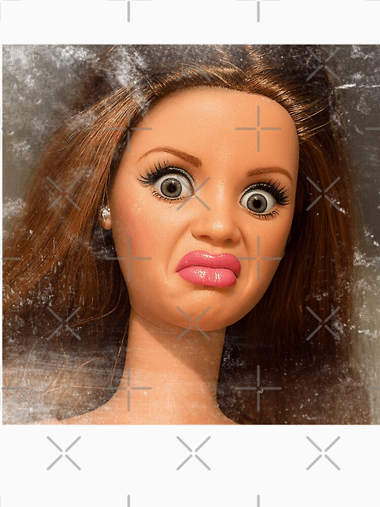 Disgusted Doll Meme Face Funny Retro Doll Reaction by Nice Wheels Unisex , , , Long Sleeve Tee