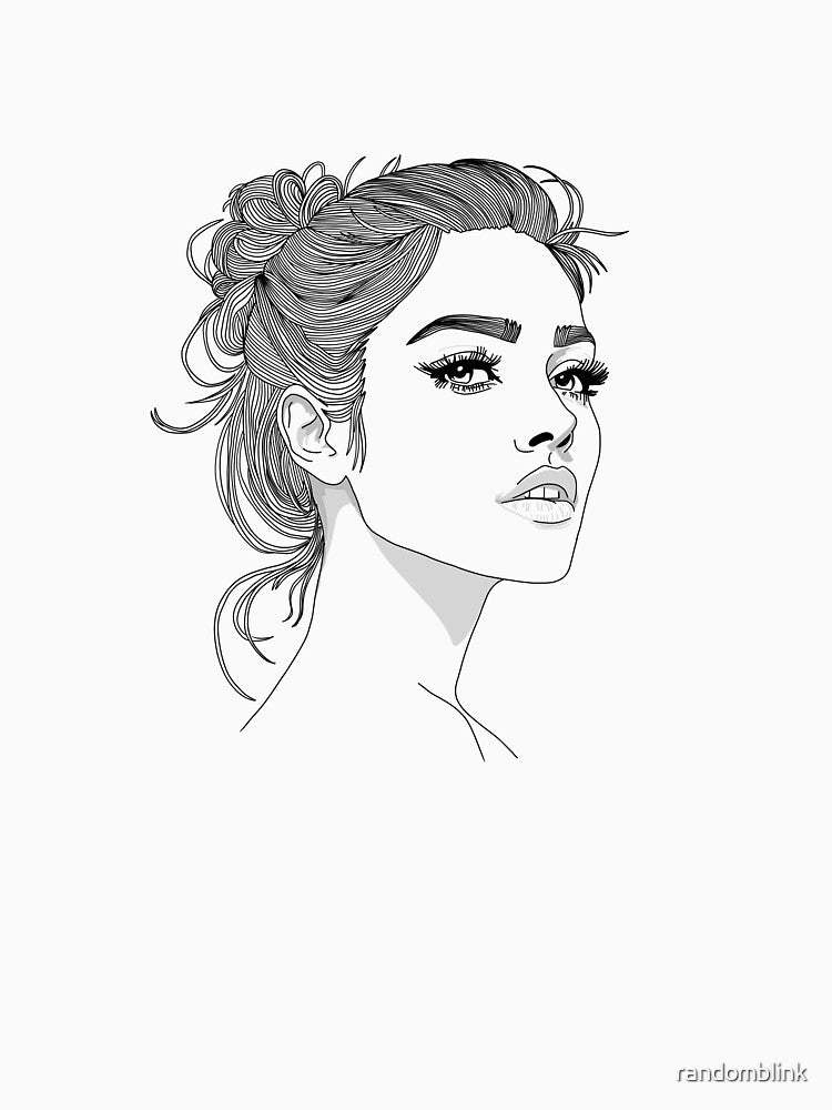 Minimalist Woman Line Art – Elegant Female Face Sketch Illustration by randomblink