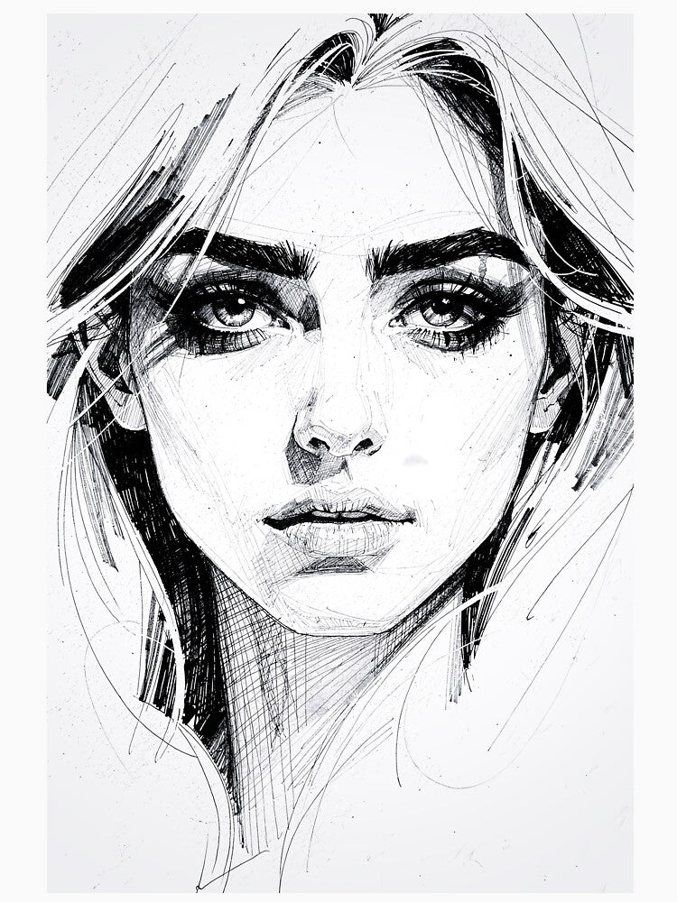 Pencil Line Drawing Female Portrait 2 by Yontartov