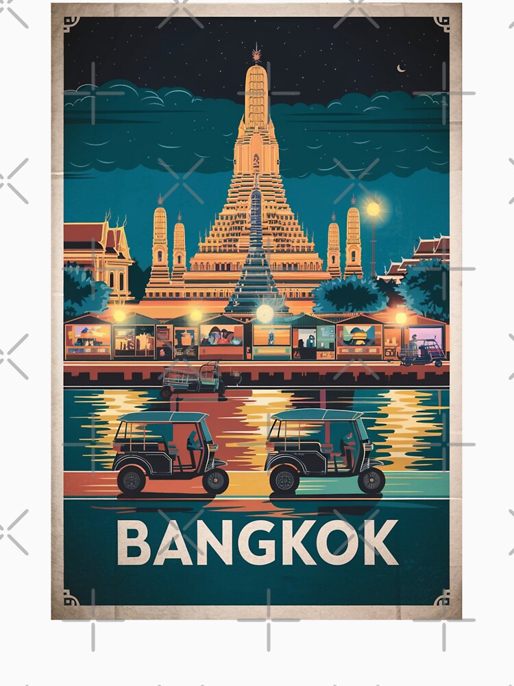 Bangkok Vintage Travel Poster by TravelerRat Unisex , , , Long Sleeve Tee