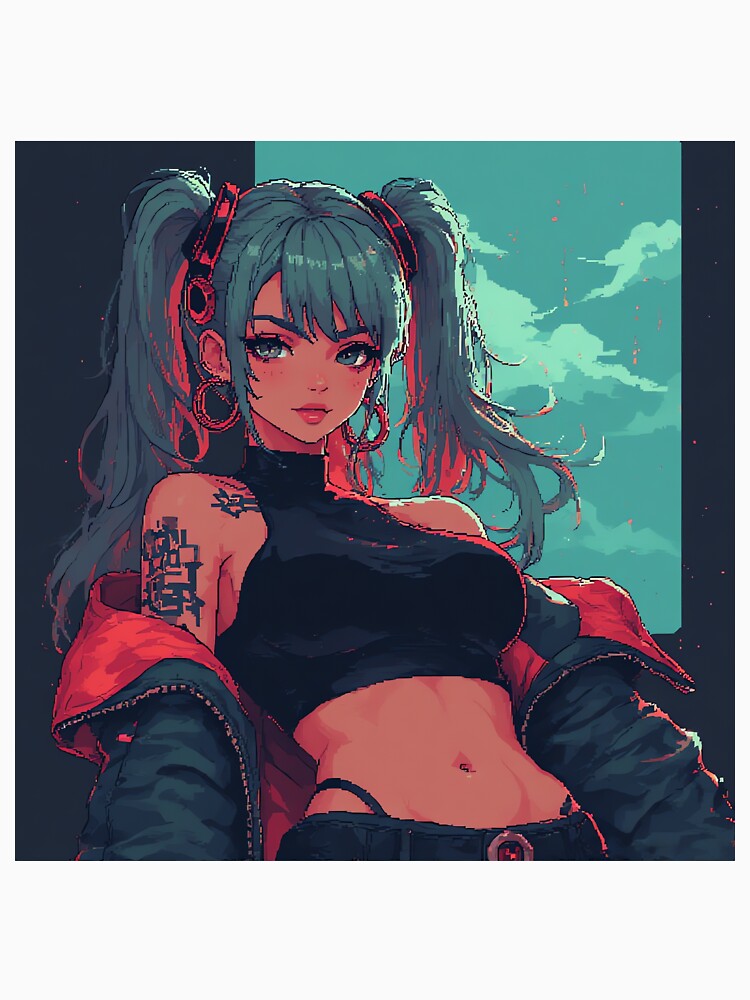 Retro Art Blue Hair Girl From Cyberpunk Beautiful by pexoboy Unisex , , , Long Sleeve Tee