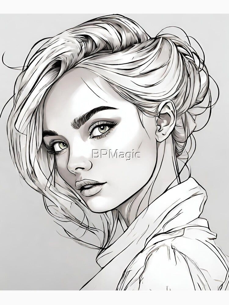 Monochrome Mastery: Abstract Portrait Line Art in Black & White - Carrey by BPMagic