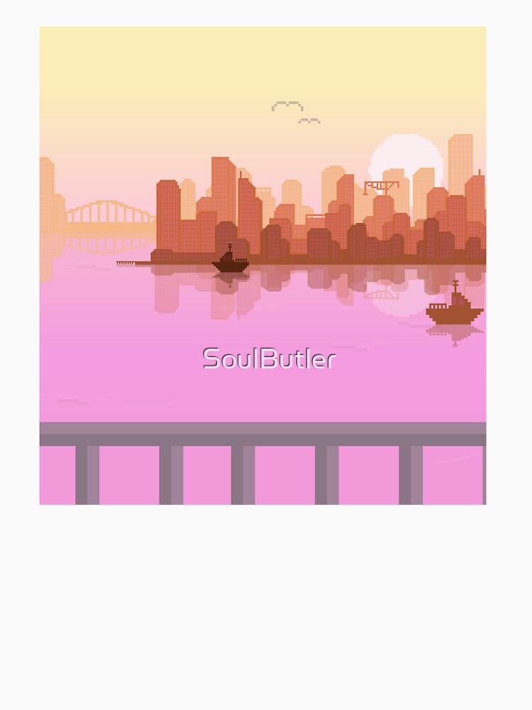 Pixel Art Ocean City by SoulButler Unisex , , , Long Sleeve Tee