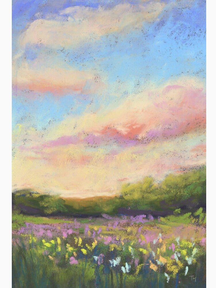 Flower Field Cotton Sky Soft Pastel by TiffanyMackay Unisex , , , Long Sleeve Tee