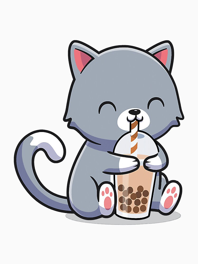 Cat Boba Tea Funny Kitten Feline by reyeskhan79 Unisex , , , Long Sleeve Tee