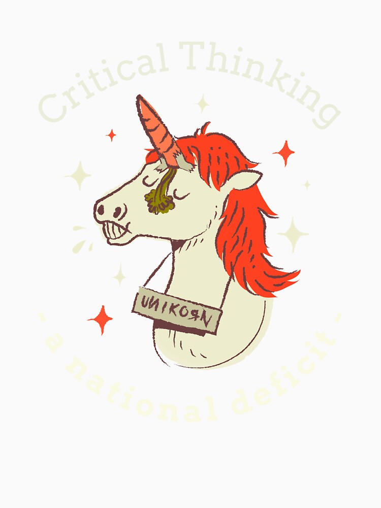 Critical Thinking Unicorn Design, Dark by bajrex Unisex , , , Long Sleeve Tee