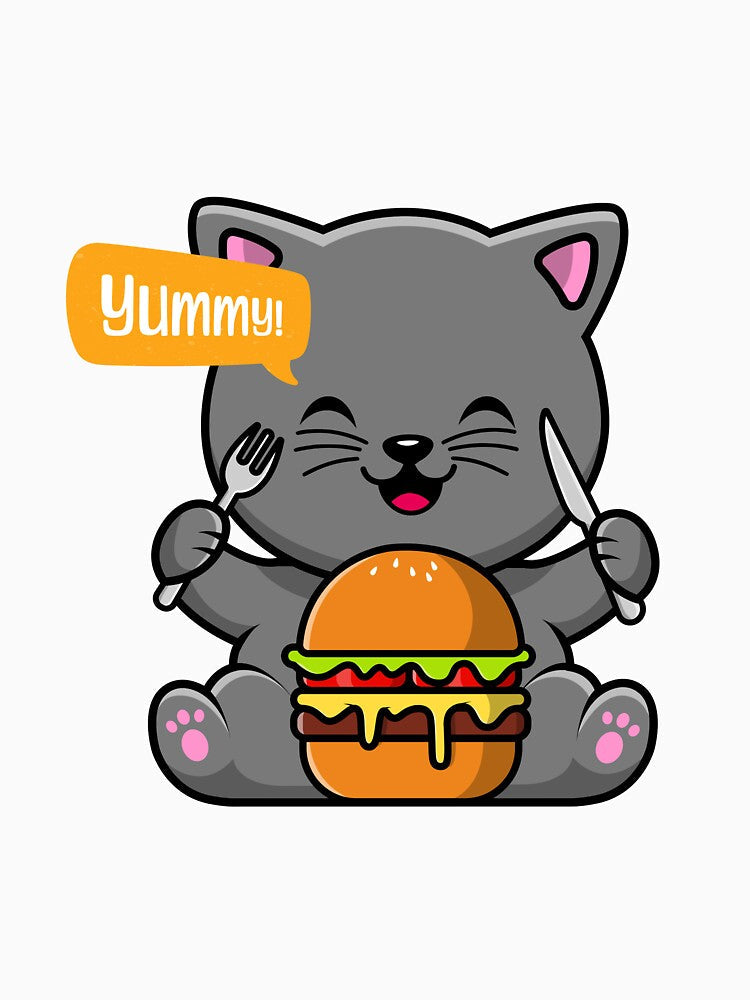 Cute Tiny Kitten Eating Burger by Kaidynz Unisex , , , Long Sleeve Tee