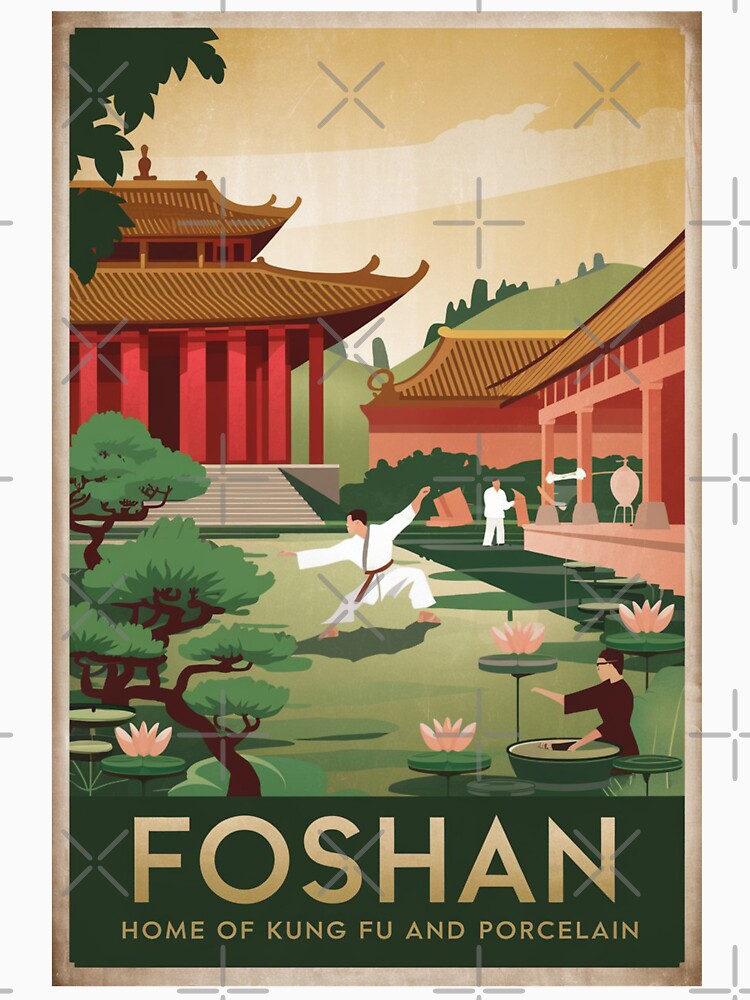 Foshan Vintage Travel Poster by TravelerRat Unisex , , , Long Sleeve Tee