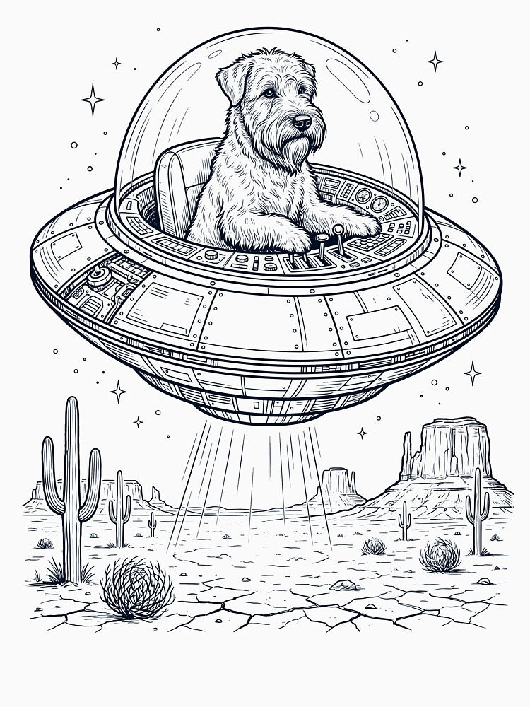 Vintage Soft Coated Wheaten Terrier Riding UFO Dog Mom Dad Lover by DoodleTortle