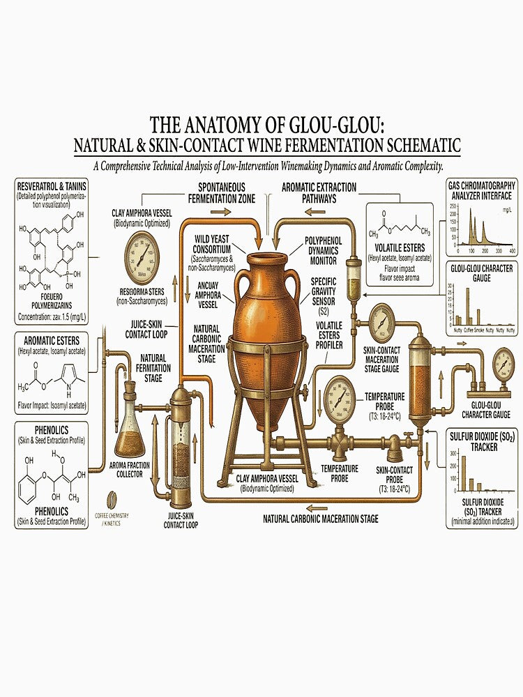 The Anatomy of Glou-Glou: Natural & Skin-Contact Wine Fermentation Schematic by ClaussShop