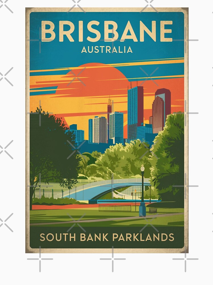 Brisbane Vintage Travel Poster by TravelerRat Unisex , , , Long Sleeve Tee