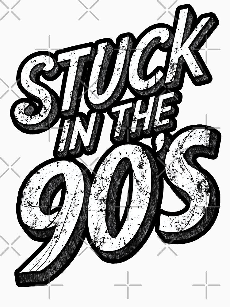 Retro Stuck in the 90's Text Design - Vintage Nineties Nostalgia Graphic by RuyaFab Unisex , , , Long Sleeve Tee