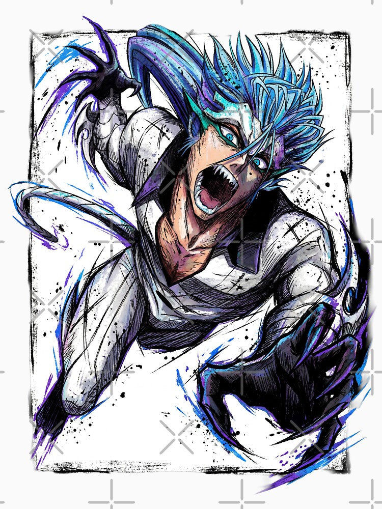 Grimmjow Feline Espada Fighter Manga Style – Intense Eyes Hollow Mask by Senpaiwaves Unisex , , , Long Sleeve Tee