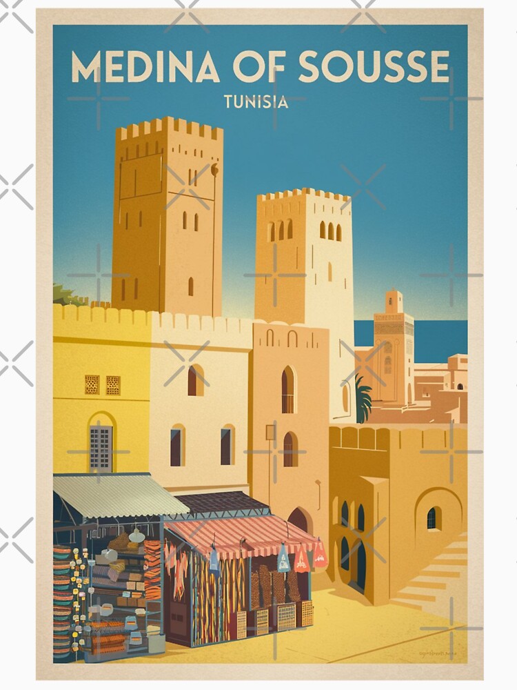Sousse Vintage Travel Poster by TravelerRat Unisex , , , Long Sleeve Tee