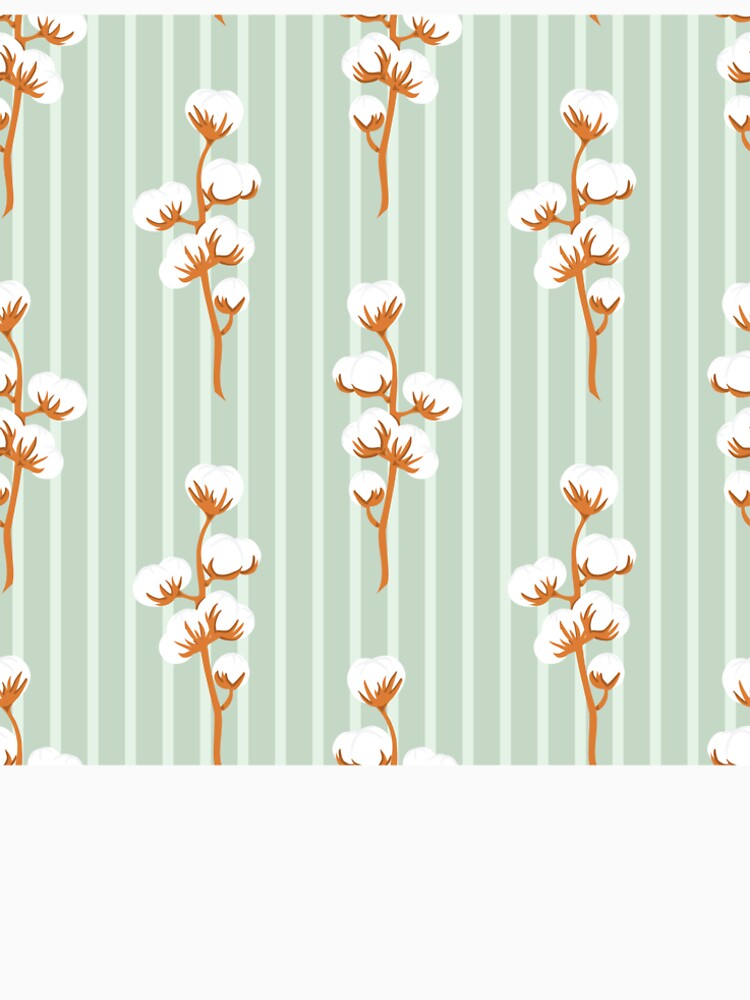 Hand drawn branch of cotton flower plant on striped green seamless pattern by Familyshmot Unisex , , , Long Sleeve Tee