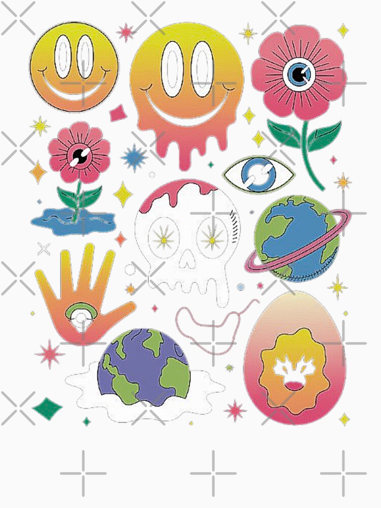 Colorful Psychedelic Smiley Faces and Cosmic Flowers Illustration by love3617