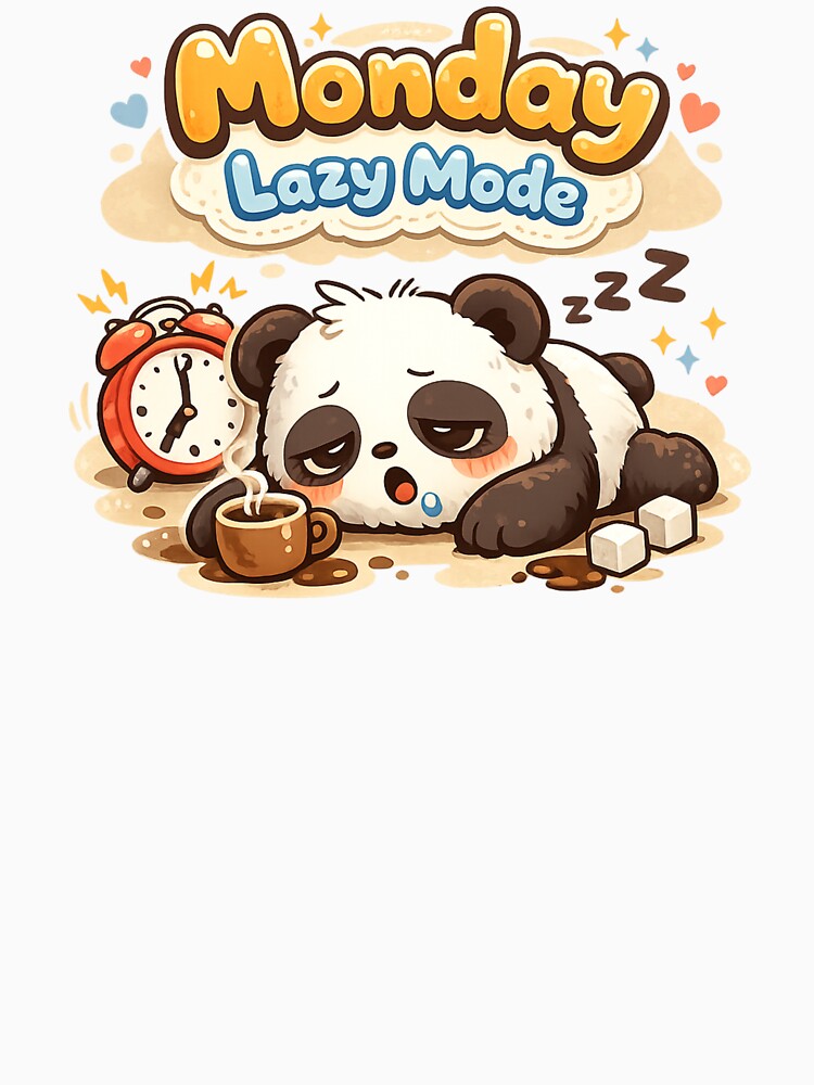 Cute Panda Monday Lazy Mode – Tired Panda Coffee Monday Mood by DarojadNR Unisex , , , Long Sleeve Tee