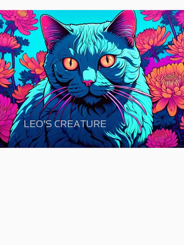 Floral Gaze – Psychedelic Blue Cat with Chrysanthemums by LEO'S CREATURE　れおずくりーちゃー