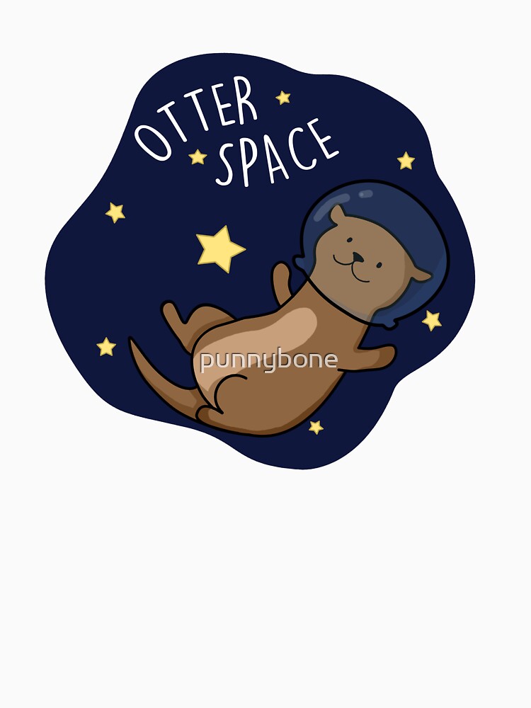 Otter Space Funny Astronaut Funny Animal Pun (Dark BG) by punnybone Unisex , , , Long Sleeve Tee