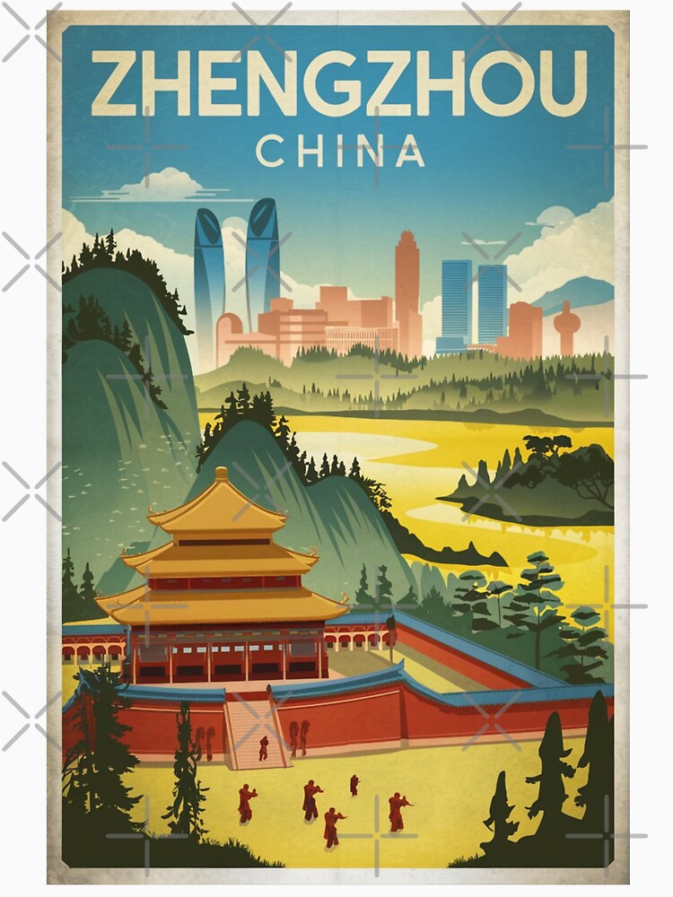 Zhengzhou Vintage Travel Poster by TravelerRat Unisex , , , Long Sleeve Tee